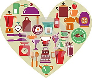 Heart shape with kitchen ware
