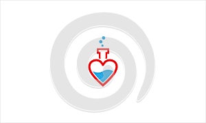 Heart Shape Lab Flask or Love Science Icon logo in flat design vector illustration template symbol