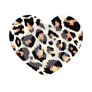 Heart shape with Leopard print texture. Abstract design element with wild animal cheetah spot skin pattern. Vector