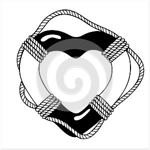 Heart shape Life ring, hand drawn isolated vector illustration