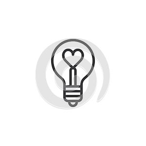 Heart shape in a light bulb line icon