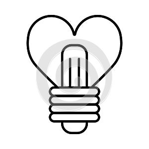 Heart shape in a light bulb line icon, outline vector sign, linear style pictogram isolated on white. Love symbol, logo