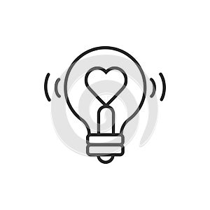 Heart shape in a light bulb line icon, outline vector sign, linear style pictogram isolated on white. Love symbol, logo