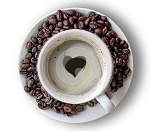 Heart shape or love symbol on coffee cup