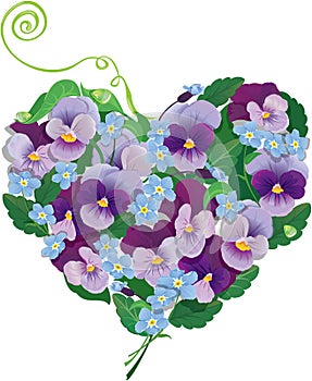 Heart shape is made of beautiful flowers - pansy a