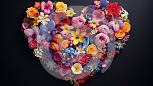 heart shape made from beautifull coloreful flowers. Photo in high quality