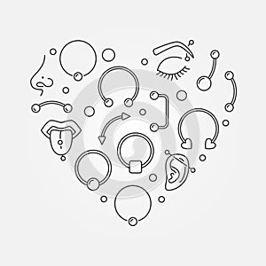 Heart shape made of body jewelry and piercing thin line icons