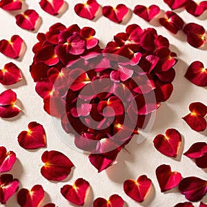 Heart shape made from flower petals, a romantic symbol to celebrate romance, love and Valentine\'s day