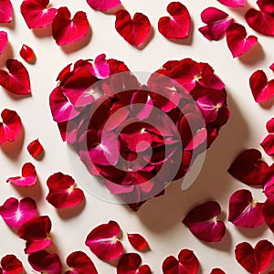 Heart shape made from flower petals, a romantic symbol to celebrate romance, love and Valentine\'s day