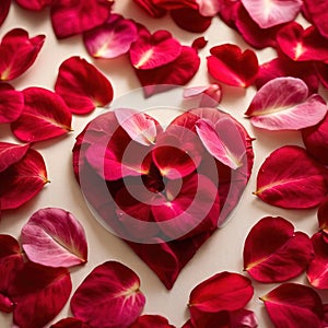 Heart shape made from flower petals, a romantic symbol to celebrate romance, love and Valentine\'s day