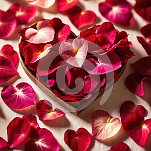 Heart shape made from flower petals, a romantic symbol to celebrate romance, love and Valentine\'s day
