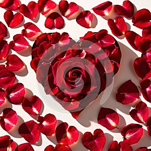 Heart shape made from flower petals, a romantic symbol to celebrate romance, love and Valentine\'s day