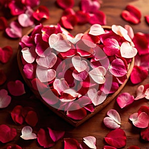 Heart shape made from flower petals, a romantic symbol to celebrate romance, love and Valentine\'s day