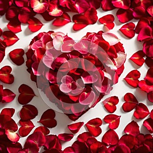 Heart shape made from flower petals, a romantic symbol to celebrate romance, love and Valentine\'s day