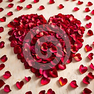 Heart shape made from flower petals, a romantic symbol to celebrate romance, love and Valentine\'s day