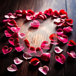 Heart shape made from flower petals, a romantic symbol to celebrate romance, love and Valentine\'s day