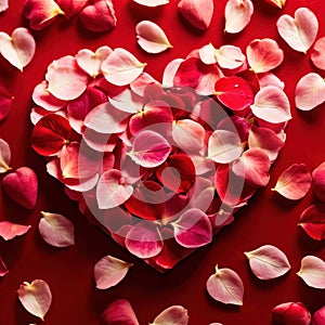 Heart shape made from flower petals, a romantic symbol to celebrate romance, love and Valentine\'s day