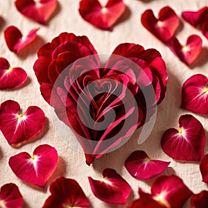 Heart shape made from flower petals, a romantic symbol to celebrate romance, love and Valentine\'s day