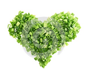 Heart shape made of green onion pieces