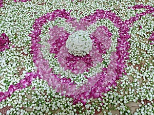 Heart shape made with jasmine and rose petals combination