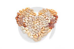 Heart shape made of mixed nuts