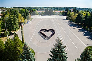 Heart shape made from people. Human heart