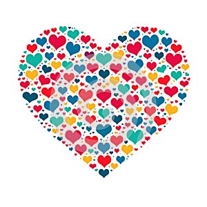 Heart shape, made up of multiple multicolored hearts