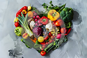 Heart shape made with various vegetables and fruits