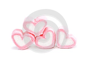 Heart shape marshmallow with on background, Pink heart shape mar