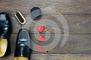 heart shape with men`s shoes and accessories shoe care