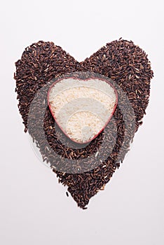 Heart shape from mix of jusmin rice and riceberry rice