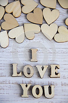 Heart shape from natural tree.Love theme concept with wooden hearts for Valentine`s background and love theme.