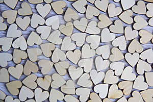 Heart shape from natural tree.Love theme concept with wooden hearts for Valentine`s background and love theme.