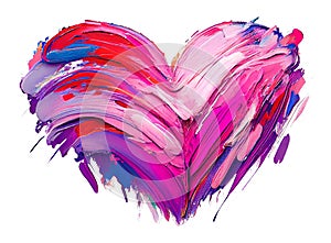 Heart shape painter with thick pink, purple and lilac brush strokes isolated on white background