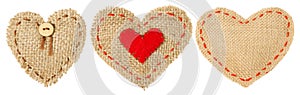 Heart Shape Patch Object with Stitches Seam, Sackcloth Decorative Fabric, Valentines Day Burlap