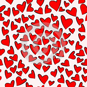 Red heart shape pattern random repeat vector background