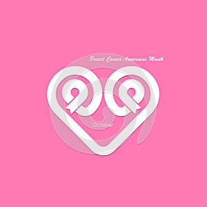 Heart shape & Pink Ribbon icon.Breast Cancer October Awareness M