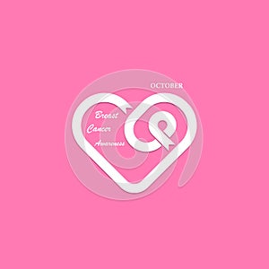 Heart shape & Pink Ribbon icon.Breast Cancer October Awareness M