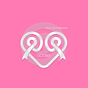 Heart shape & Pink Ribbon icon.Breast Cancer October Awareness M