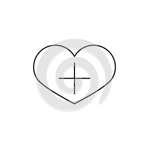 Heart shape with plus sign linear icon. Add to favorites. Thin line illustration. Bookmark. Contour symbol. Vector isolated outlin photo