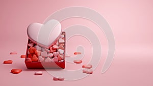 Heart shape in red box on pink backdrop for valentine\'s day