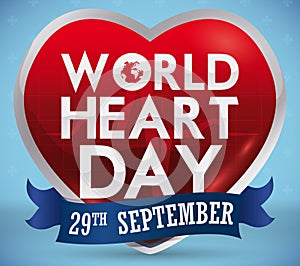 Heart Shape with Reminder Date Ribbon for World Heart Day, Vector Illustration