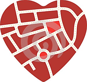 Heart shape with road map inside. Love metaphor.