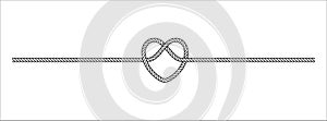 Heart shape rope tie vector illustration. Rope lace line vector. Pretty rope knot form