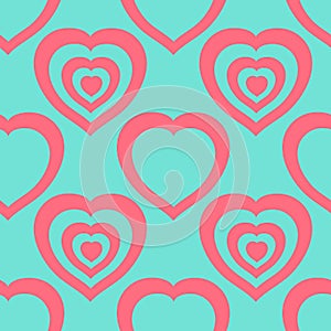 Heart shape seamless pattern. Pink blue cute background trendy color, geometric repeating pattern for fabric textile. Heart love