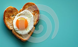 heart shape shaped bread with bread and egg, for breakfast, healthy breakfast