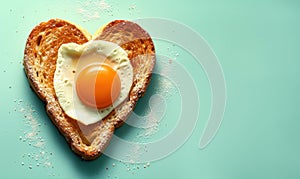 heart shape shaped bread with bread and egg, for breakfast, healthy breakfast