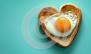 heart shape shaped bread with bread and egg, for breakfast, healthy breakfast