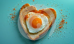 heart shape shaped bread with bread and egg, for breakfast, healthy breakfast