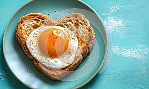 heart shape shaped bread with bread and egg, for breakfast, healthy breakfast